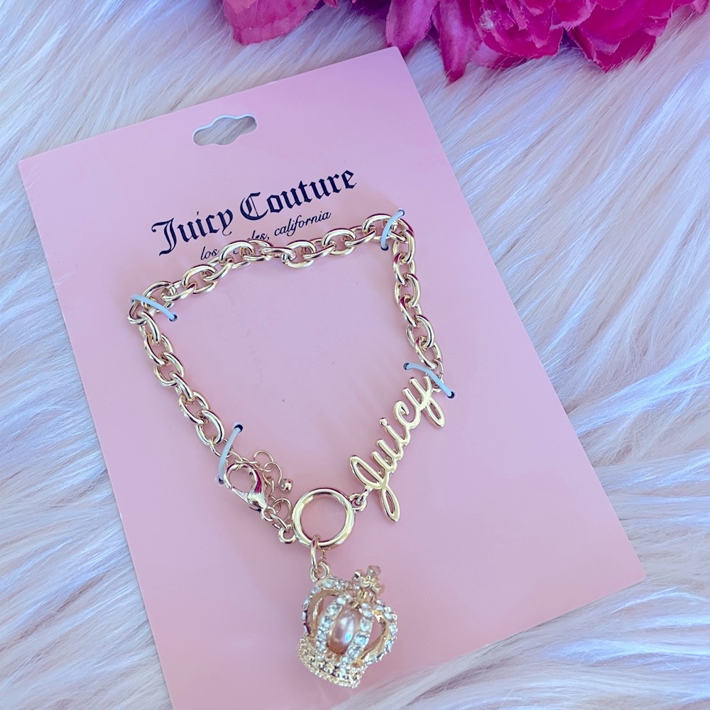 ******SOLD***********Juicy Couture Rhinestone & Pearl Logo Charm Bracelet